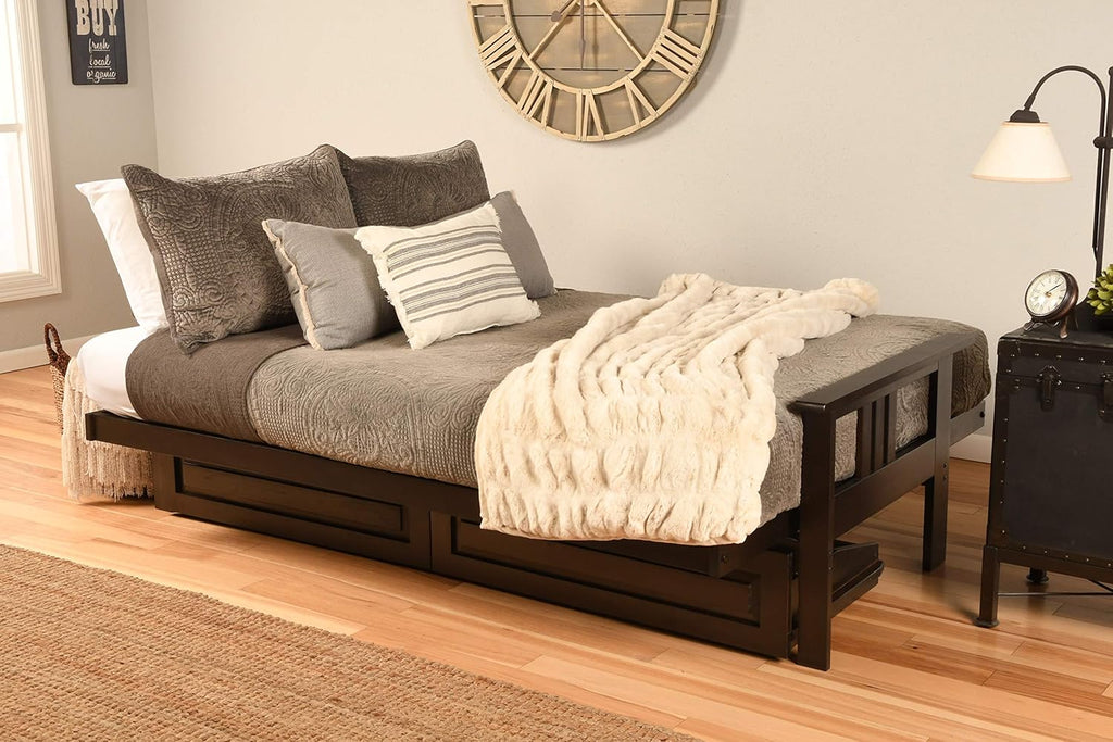 Kodiak Furniture Monterey Queen-size Futon, Storage Drawers, Espresso Finish with Oregon Trail Java Mattress