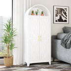Winiowa Metal Arched Kitchen Pantry Cabinet, 73" Tall Arched Storage Cabinet with 2 Doors & 4 Shelves, Modern Farmhouse Kitchen Storage Cabinets, White