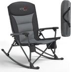 Rocking Camping Chair for Adults, Portable Chairs with Cup Holder and Side Pocket, Outdoor Folding Rocker Chair (Black)