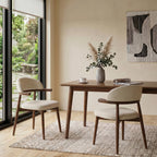 MOJAY Modern Wooden Dining Chairs Set of 2, Upholstered Kitchen Chairs with Unique Arm Design, Farmhouse Dining Room Chairs for Small Spaces & Apartments, Beige