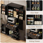 ChooChoo 72" Pantry Cabinet with Storage Drawers, Farmhouse Kitchen Hutch Bar Cabinet with Microwave Stand, Kitchen Cupboard with Door Shelves for Dining Room, Living Room, Black