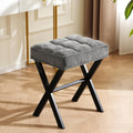 Makeup Chair, Modern Luxury Vanity Stool with Linen Plush Seat | Compact X Base Vanity Bench for College Dorm, Small Upholstered Foot Rest for Living Room(X-Gray)