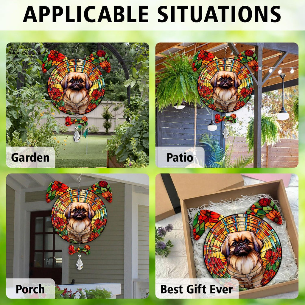 Pekingese Dog Ears Wind Spinner, Pekingese Wind Spinner Hanging for Yard and Garden