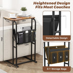 Olldide C-Shaped End Table with Storage Bag, Slide Under Couch Sofa Side Table, Metal Frame for Living Room, Bedroom, Bedside, Small Space (Rustic Brown)