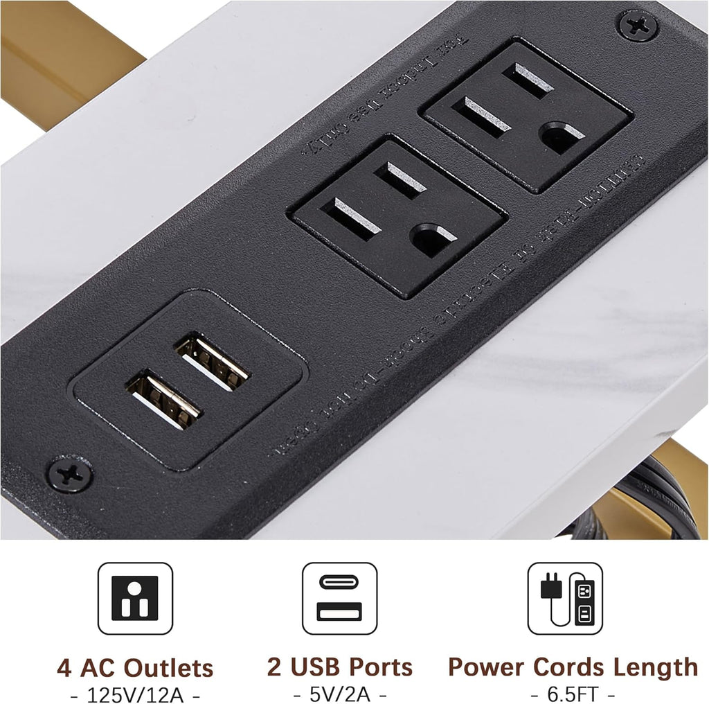 VECELO C-Shaped End Side Table Set of 2, with Charging Station & Two USB Ports and Outlets for Living Room, Bedroom, with Adjustable Feet for Couch/Sofa, Bedside, Small Spaces， Gold
