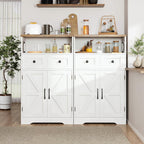Farmhouse Storage Cabinet with Drawers, Small Kitchen Pantry Cabinet, White | Accent Coffee Bar Cabinet Cupboard, 2 Drawers, 2 Barn Doors & Adjustable Shelves, for Kitchen/Entryway/Living Room/Bathroom