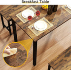 Rovibek 43" Dining Table Set for 4, Modern Space Saving Kitchen Breakfast Table with Benches & Adjustable Feet, Wooden Industrial Style Farmhouse, Wood Tone