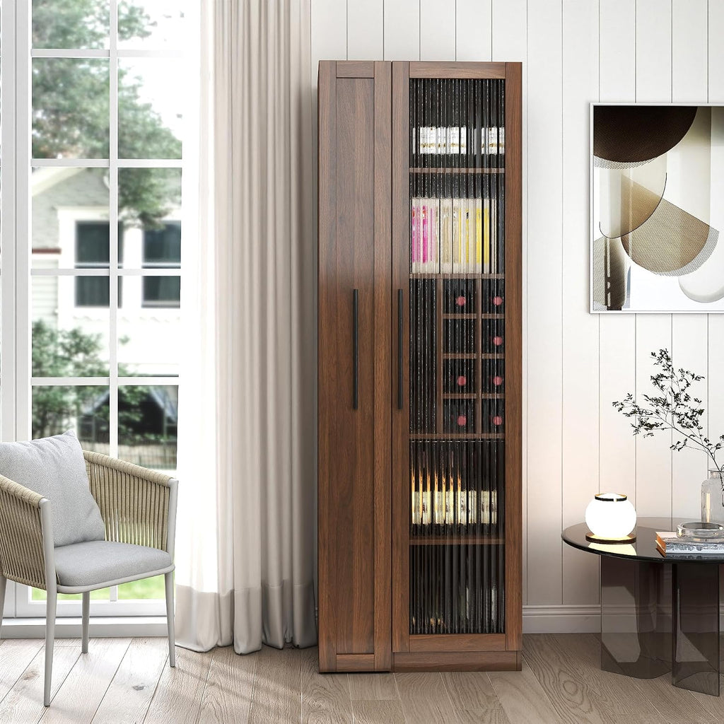 ZeHuoGe Kitchen Pantry Cabinet with Multi-Functional Pull-Out Multi-Tier Storage Shelf,Farmhouse Storage Cabinet with Glass Doors,Pantry Organizers for Kitchen, bar Cabinet,Dining Room