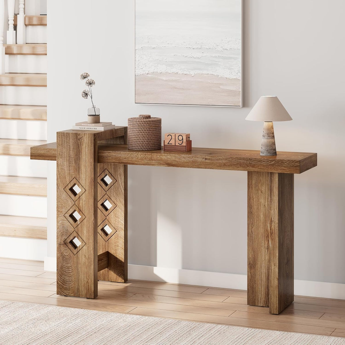 S.E.C.D Modern Console Table for Entryway, 63-Inch Floating Visual Entrance Sofa Table, Wood Hall Table for Living Room, Foyer, Hallway, Natural Oak