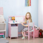 Toddler Table and Chair Set with Whiteboard and Storage Cabinet, Pink | Kids Writing Desk and Homework Table for Drawing, Learning, and Playroom Activities