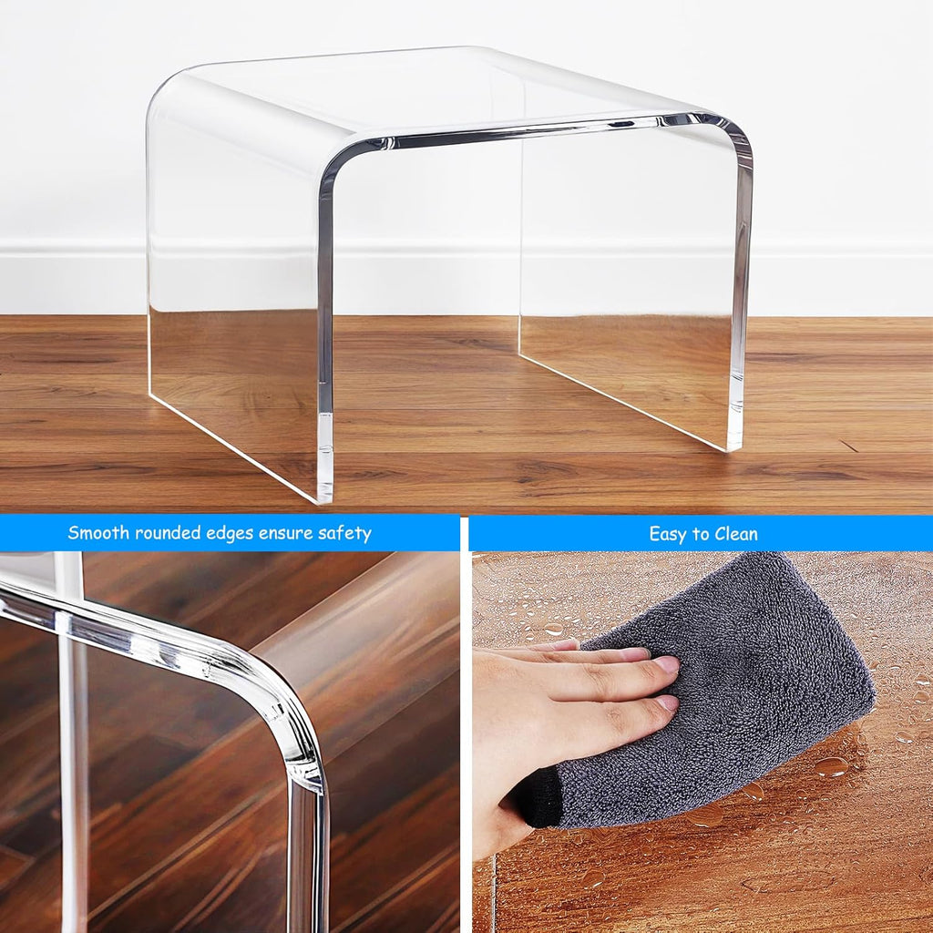 Acrylic Step Stool,Acrylic Stools,Clear Step Stool with Non-Slip for Bathroom,Holds Up to 250lbs(No Non-Slip Stool, Pack of 1)