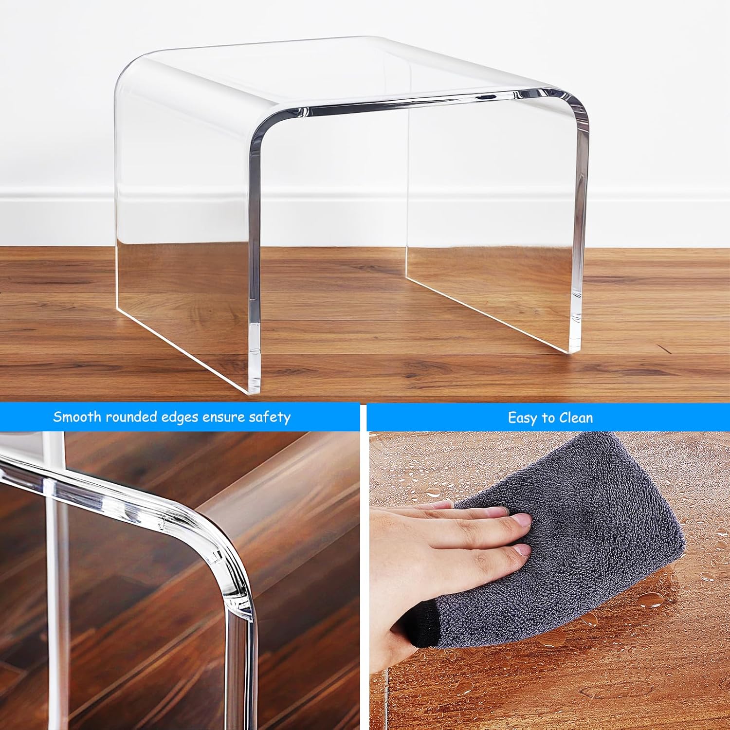 Acrylic Step Stool,Acrylic Stools,Clear Step Stool with Non-Slip for Bathroom,Holds Up to 250lbs(No Non-Slip Stool, Pack of 1)