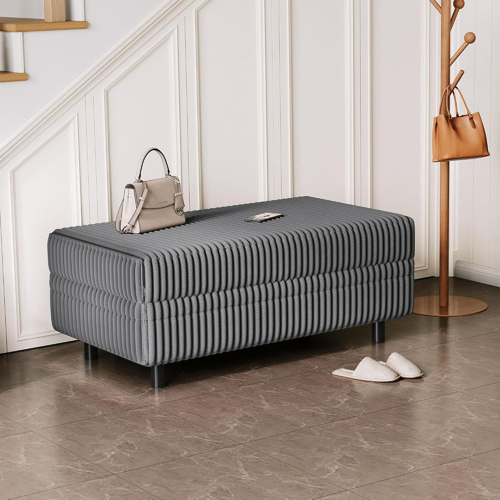 LINSY HOME Sectional Sleeper Sofa Storage Ottoman Bench, Convertible Coffee Table Plush Corduroy Couch Ottoman Footstool for Living Room, Bedroom Entryway and Family Room, Grey