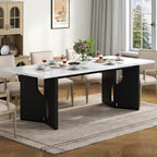 86.6" Modern Dining Table for 6-10 People,Long Kitchen Tables with Wooden Black V Shaped Frame Legs,Rectangular Dinner Table with Imitation Marble Tabletop for Kitchen, Dining Room（Only Table