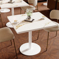 Square Dining Table,31.5'' Small Modern Square Dining Table, Sintered Stone Tulip Tables for 2–4 with Aluminum Alloy Edge&White Metal Base, Bistro Tables for Restaurants/Small Spaces/Marble White Gold