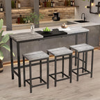 KEIKI 60.24” Long Bar High Top Dining Table and 3 Hanging Stools Chairs Set, Wood Behind Couch Sofa Counter Height Pub Furniture for Breakfast, Kitchen Living Party Room, Gery & Black