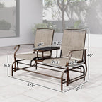 Outsunny Outdoor Glider Bench with Center Table Metal Frame Armrests Brown | Patio Loveseat, Breathable Mesh Fabric, for Backyard Garden Porch