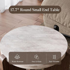 COSIEST Small Round Side Table, Modern 3-Leg Accent End Table with Faux Marble Wood Top and Wood-Like Legs, Nightstand for Living Room, Bedroom, Office, Cream White & Dark Brown,17.7”Dia. x 18.9”H