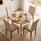 LSSBOUGHT Upholstered Kitchen & Dining Room Chairs with High Back, Linen Fabric Armless Dining Chairs with Solid Wood Legs for Dining Room and Kitchen (Beige, Set of 6)