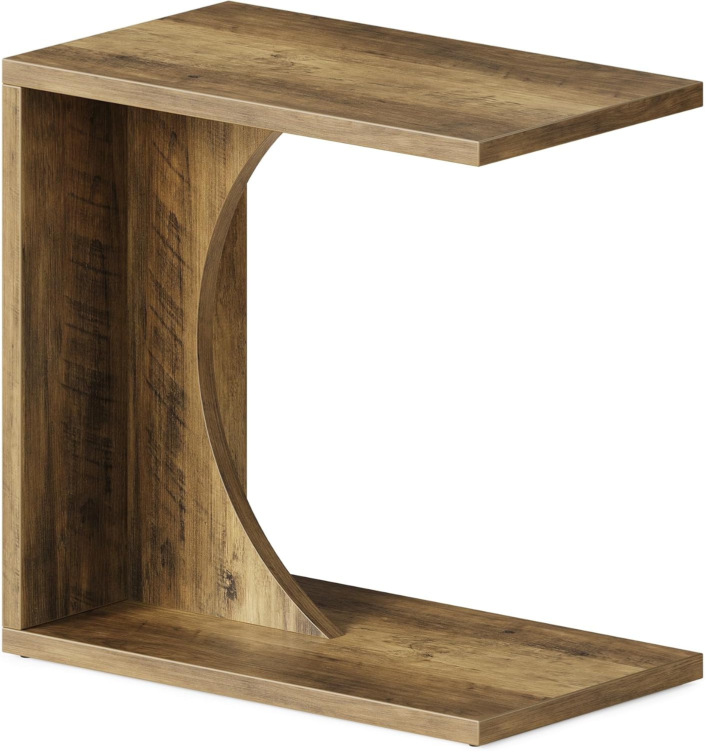 LITTLE TREE C Shaped End Table for Sofa & Bedroom - Small Side Table for Living Room, Over Couch Tray Stand for Laptop, Snacks, Books, Brown, 1 Pack