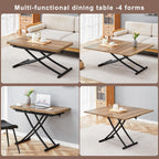 Multifunctional Folding Table - Lift Top Coffee to Dining Table, Height Adjustable, Wooden Surface & Metal Legs, Modern for Small Spaces (Living/Dining/Kitchen) (Wooden)