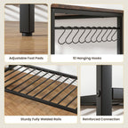 Giantex Kitchen Baker Rack with 3 Tier Storage Shelves, 10 Hooks, Glass Holder, 40" Stationary Island with Spacious Worktop, Industrial Kitchen Shelf, Metal Frame, Easy Assembly (Rustic Brown & Black)
