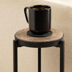 Kate and Laurel Aguilar Modern Round Drink Table, 9 x 9 x 23, Emperador Brown Marble and Black, Genuine Marble Accent Table for Use as Indoor Plant Stand or Pedestal Martini Table