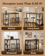 Qsun Small Bar Table Set for 2 | Kitchen Table for 2 with 2 Storage Shelves & Wine Glass Holder, Dining Table for Small Apartment, Dining Room