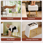 Somdot Vanity Stool Chair with Storage, Cute Furry Padded Seat, Makeup Stool, Footrest Footstool Ottoman, Metal Legs, Adjustable Feet for Living Room, Bedroom, Makeup Room, White