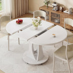 iPormis 43"-59" Extendable Dining Table, Round Kitchen Table with Modern Arcs Pedestal, Oval Dinner Table with Removable Leaves,Hidden Storage, for Kitchen, Dining Room, Living Room, Office, White