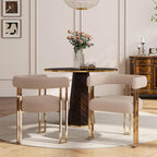Khaki Velvet Barrel Dining Chairs Set of 2, Modern Upholstered Dining Room Chairs with Gold Metal Legs&Armrest, Boucle Dining Chair Kitchen Chair for Restaurant Banquet