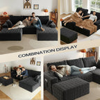 108" U-Shape Modular Sectional Cloud Couch with Ottoman, Deep Seat Couch with Oversized Chaise Lounge, Comfy Flannel Fabric Sofa for Living Room Bedroom Apartment Game Room Basement