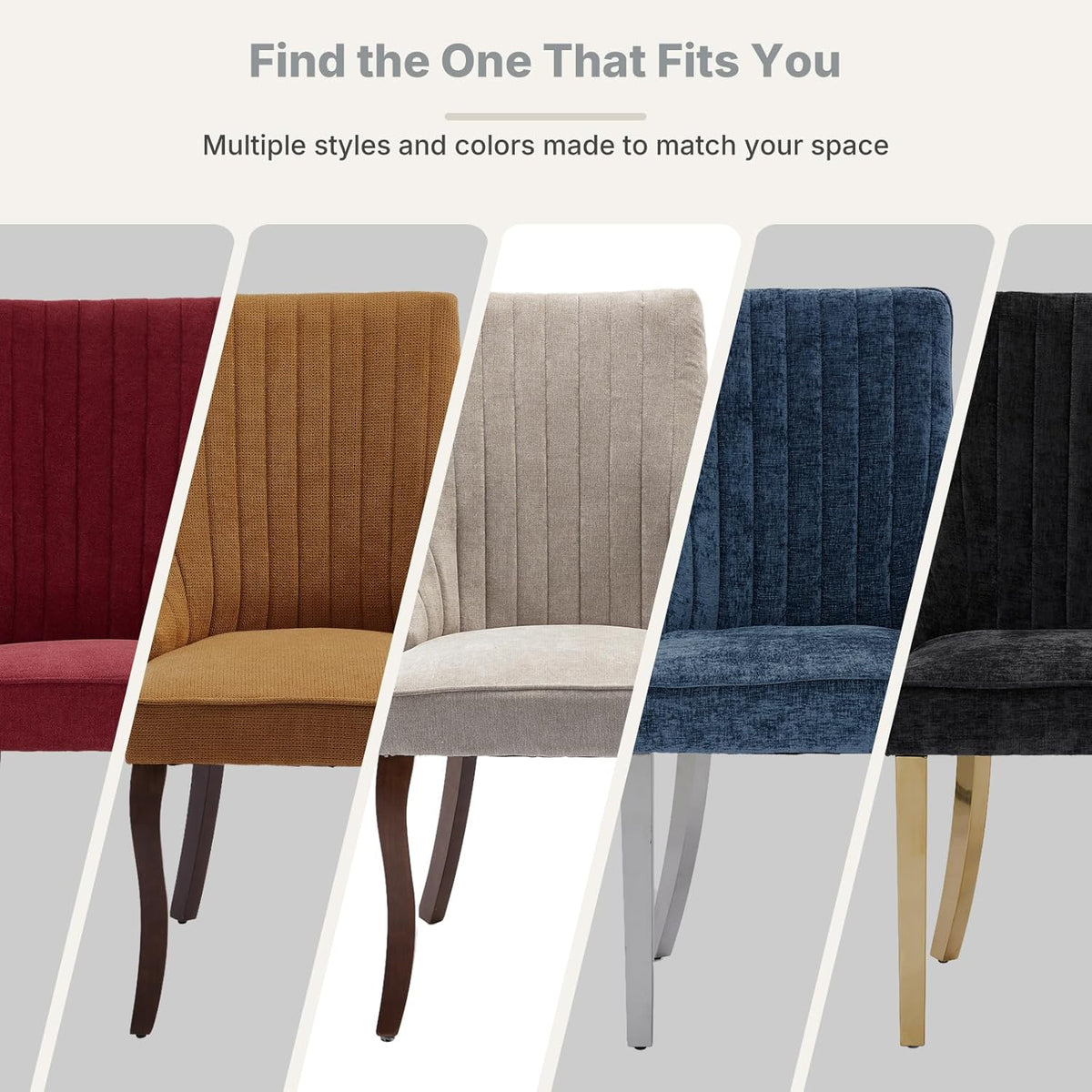 Upholstered Dining Chairs Set of 6, High Back Side Chairs for Kitchen and Dining Room, Mid-Century Modern Fabric Seating with Solid Wood Legs, Beige