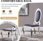 Luxury 7-Piece Dining Room Set, 70 Inch Silver Large Kitchen Table with Oval Velvet Chair, for 4-6 People, Living Room, Kitchen, Home (White Top + 6 Grey Chairs)