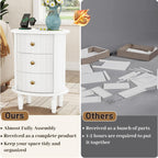 Mirightone Round End Table with Charging Station, Wood Side Table with Storage for Small Spaces, White Nightstand with 3 Drawers, Couch Side Cabinet Bedside Table for Living Room/Bedroom/Corner