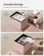 SONGMICS Storage Ottoman, Foldable Small Ottoman Foot Rest, 12.2 x 16.1 Inches Foot Stool, Load up to 286 lb, for Living Room, Bedroom, Dorm, Jelly Pink ULSF200R01