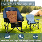 400lbs Rocking Camping Chair, Oversized Heavy Duty XL Folding Rocker for Adults, Padded High Back Big & Tall Support, with Cup Holders & Carry Bag for RV, Lawn, Patio & Sports