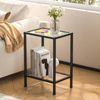 Side Tables Set of 2,Tempered Glass End Tables, 2-Tier Nightstands with Open Shelves, Small Coffee Table with Modern Style, Accent Table Small Table Sofa Table for Living Room, Bedroom, Black