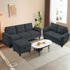 Convertible Sectional Sofa Set, 79" Modern L Shaped Couch and 57" Loveseat, Linen Upholstered 3 Seat Sofa with Storage Ottoman, Couches for Living Room, Apartment, Dark Grey