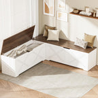 L Shaped Storage Bench, 63" Corner Bench with Storage, Breakfast Nook Bench with 3 Hidden Flip-Top Compartments, Backless Dining Bench for Kitchen, Entryway, Dining Room, Walnut White