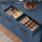 HOSTACK 60" Large Buffet Sideboard with Storage, 36" Tall Kitchen Buffet Storage Cabinet with 4 Drawers, Modern Coffee Bar Cabinet with Black Handles, Long Sideboard Buffet Table for Kichen, Blue