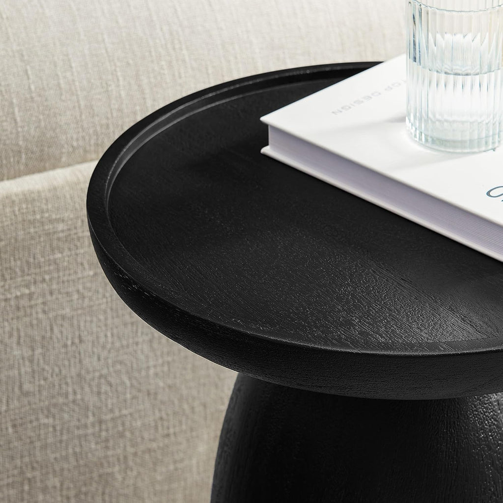 Modway Holloway Solid Mango Wood Side End Table in Black – Contemporary Wooden Accent Table for Living Room – Small Round Plant Stand or Pedestal Drink Table