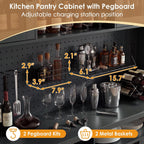 Large Coffee Bar Cabinet LED Wine Pantry Cabinet with Storage Hutch | 70.8" Freestanding Storage Cabinet with Charging Station, Adjustable Shelves, Wine Rack for Dining Room, Living Room, Black