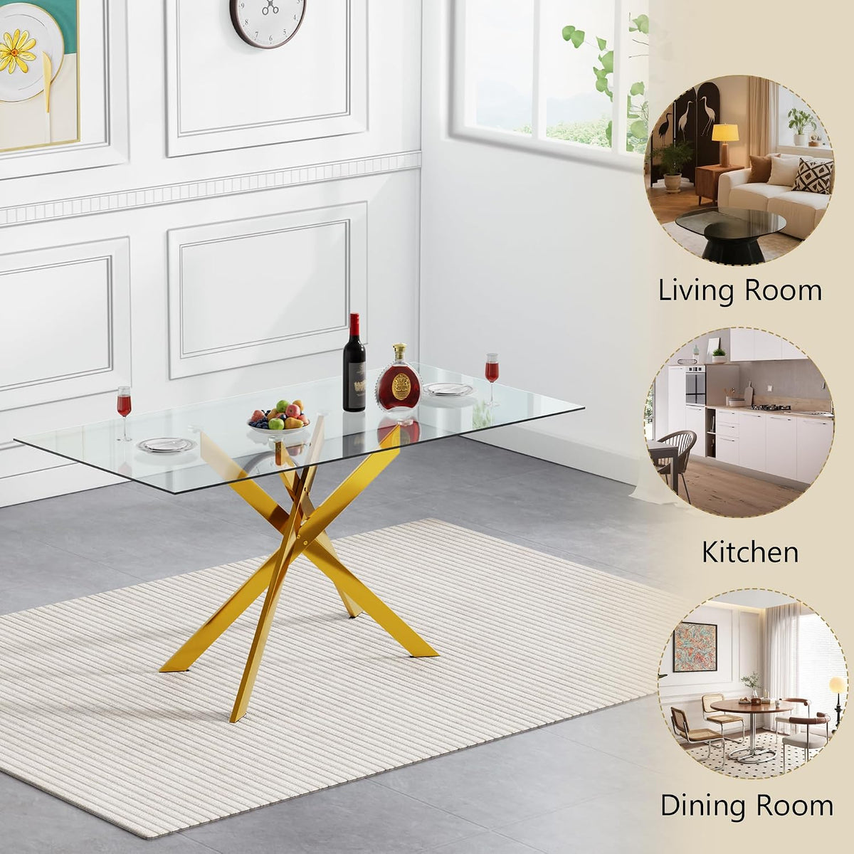 HomVent 60'' Rectangle Glass Dining Table Set for 6 | Glass Kitchen Table Chairs Set, 7PCS Modern Dining Room Table Set with 6 Dining Chair for Home Dining Room Kitchen