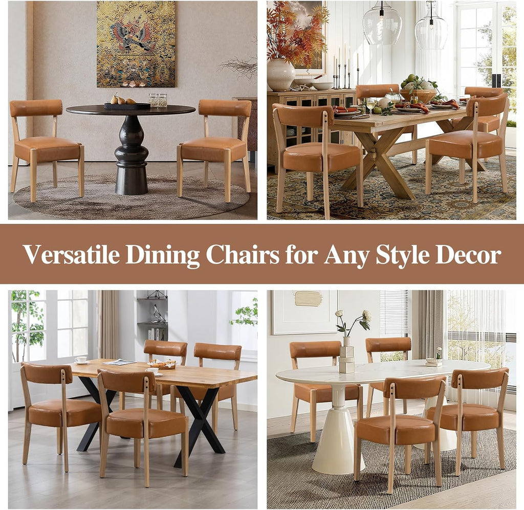 ZJhome Modern Dining Chairs Set of 6– Mid-Century Modern Faux Leather Upholstered Kitchen & Dining Room Chairs with Curved Back, Oversized Rounded Seat, Sturdy Wood Frame, Brown