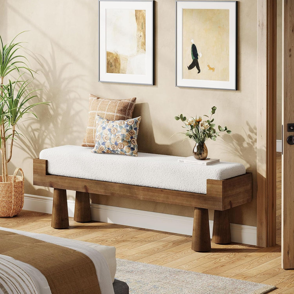 Tribesigns Upholstered Entryway Bench, Shoe Bench Padded Seat with Solid Wood Legs, Bedroom Benches End of Bed Footstool for Living Room, Mudroom, Hallway, Rubberwood Legs
