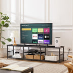 VECELO TV Stand with Power Outlets for Televisions up to 80Inch, 70" Media Entertainment Center with Charging Station 3-Tier Open Storage Shelves with Metal Frame for Living Room/Bedroom，Black