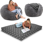 CordaRoy's Plush Bean Bag - Convertible Bean Bag Chair - Machine-Washable Plush Fabric Cover - for Basement, Living Room, Game Room, Dorm & More - Full Size - Grey | Made in The USA