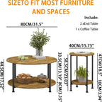 Farmhouse 3-Piece Coffee Table and End Table Set for Living Room | Round Coffee Table Set of 3 with Storage