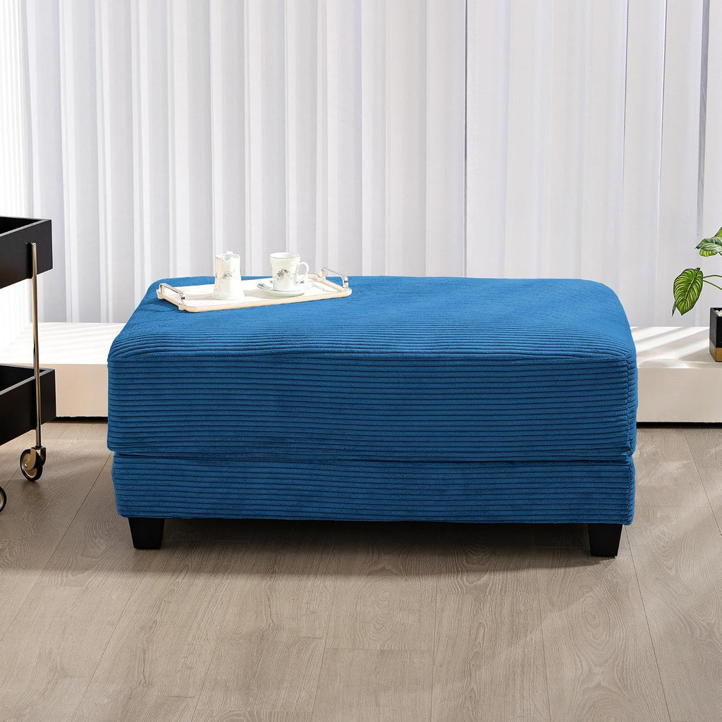 Corduroy Ottoman for Sectional Sofa, Modular Footrest with Wooden Legs, 43.7 x 29.1 x 18.5 Inches, Convertible Furniture for Living Room,Blue